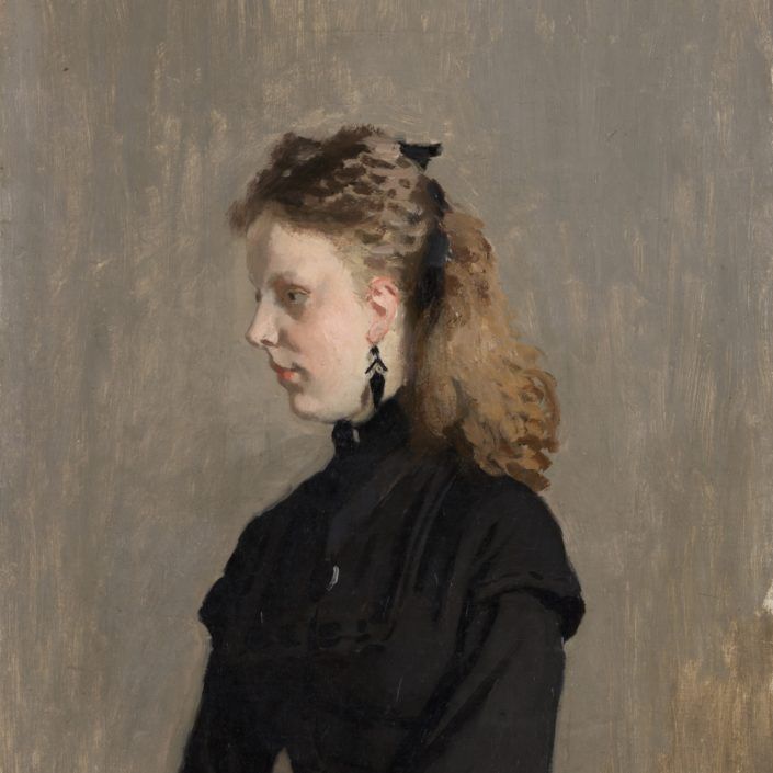 Claude Monet, ‘Portret van mej. Guurtje van de Stadt’ (1871), Kröller-Müller Museum, zonder lijst Claude Monet, ‘Portret van mej. Guurtje van de Stadt’ (1871), Kröller-Müller Museum