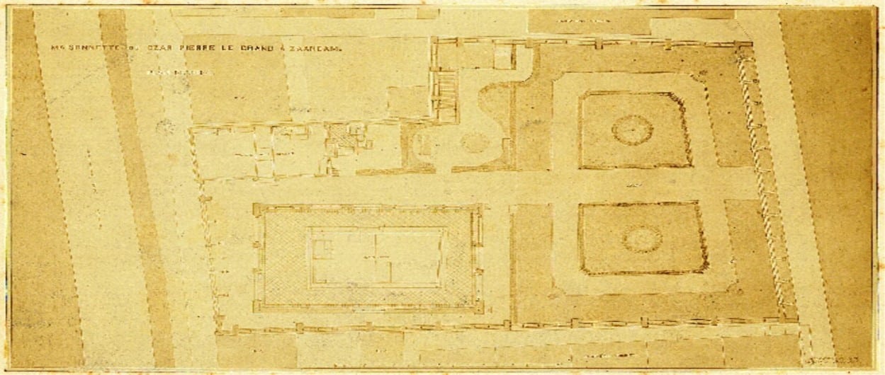.B. Salm (en A. Salm GBzn?), Czaar Peterhuisje te Zaandam, 1895 General ontwerp met tuin erbij. 1895.