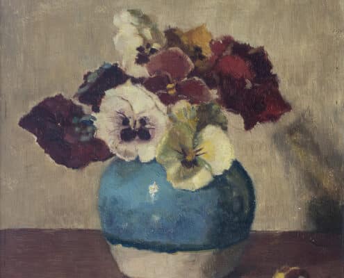 Tine Honig - Viooltjes in blauw-witte vaas
